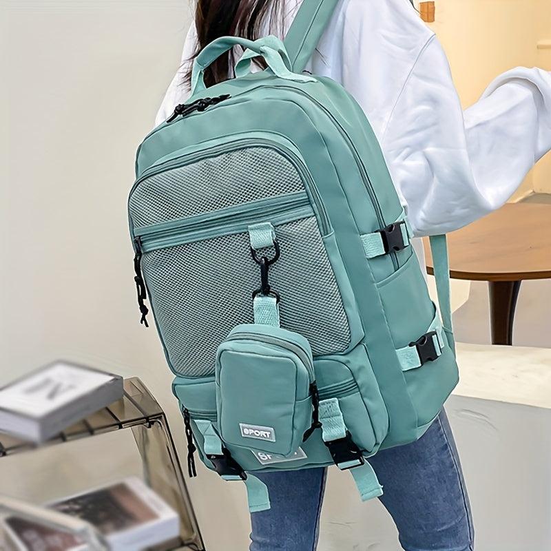 Preppy Style Laptop Backpack Mesh Pocket Rucksack with Coin Purse