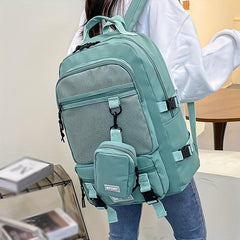 Preppy Style Laptop Backpack Mesh Pocket Rucksack with Coin Purse
