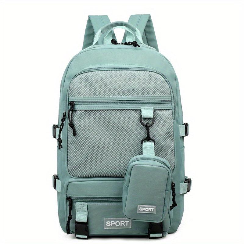 Preppy Style Laptop Backpack Mesh Pocket Rucksack with Coin Purse