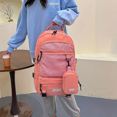 Preppy Style Laptop Backpack Mesh Pocket Rucksack with Coin Purse