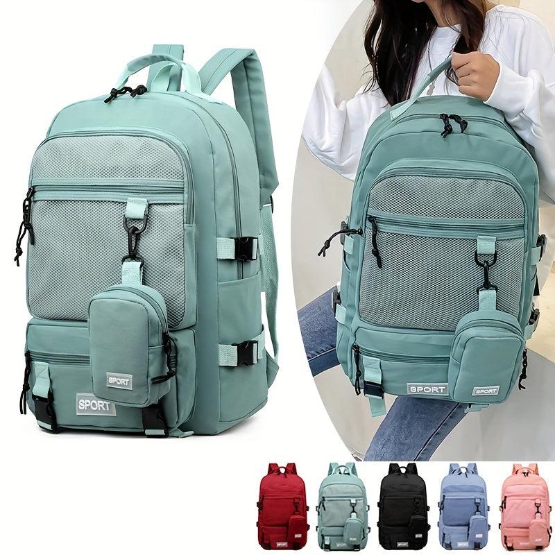 Preppy Style Laptop Backpack Mesh Pocket Rucksack with Coin Purse