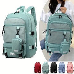 Preppy Style Laptop Backpack Mesh Pocket Rucksack with Coin Purse