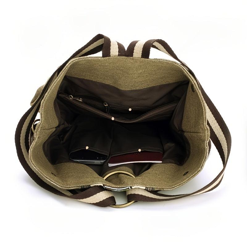 Embroidered Canvas Backpack Women's Niche Bucket Bag