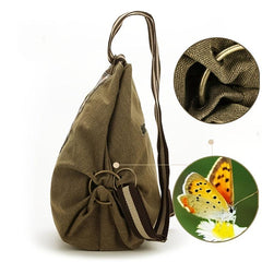 Embroidered Canvas Backpack Women's Niche Bucket Bag