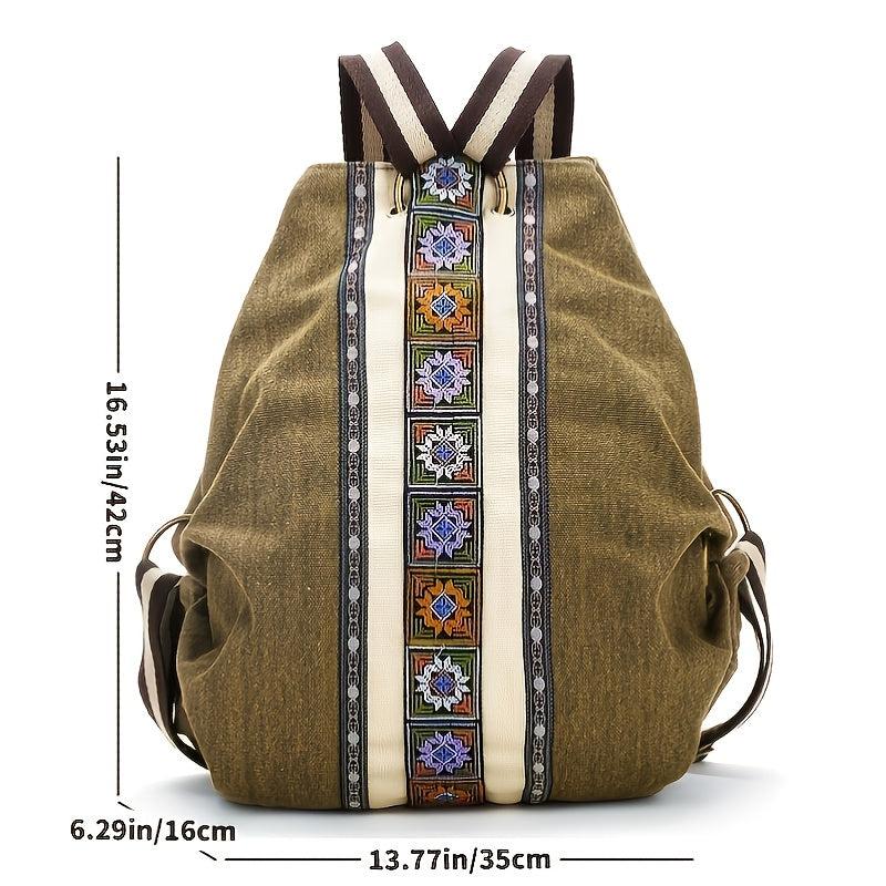 Embroidered Canvas Backpack Women's Niche Bucket Bag