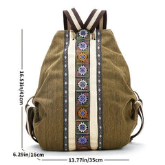 Embroidered Canvas Backpack Women's Niche Bucket Bag