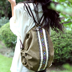 Embroidered Canvas Backpack Women's Niche Bucket Bag