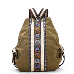 Embroidered Canvas Backpack Women's Niche Bucket Bag