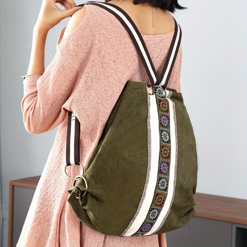 Embroidered Canvas Backpack Women's Niche Bucket Bag