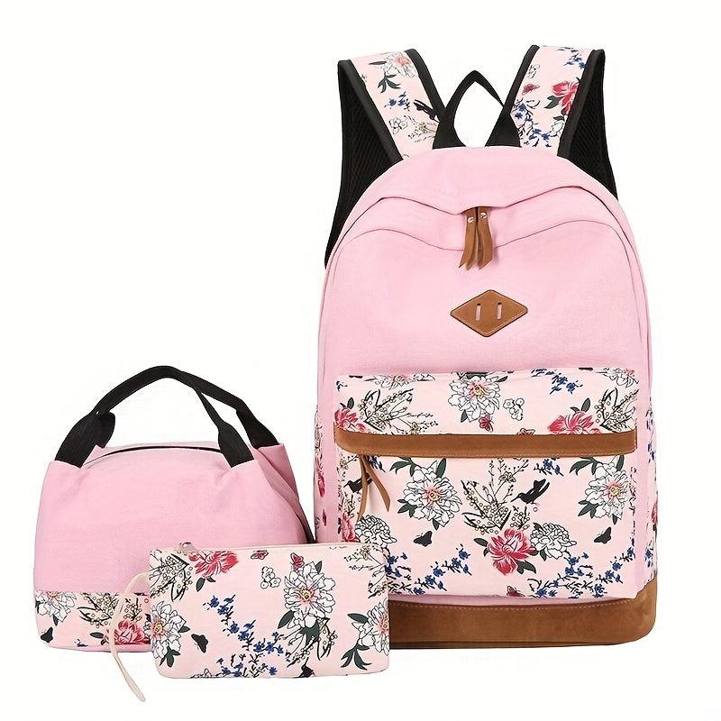 Vintage Flower Pattern Bag Set Backpack Handbag Purse Classic Travel