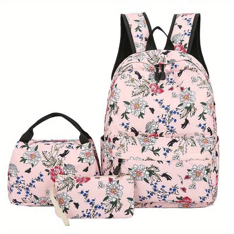 Vintage Flower Pattern Bag Set Backpack Handbag Purse Classic Travel