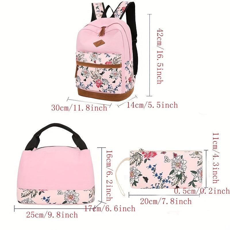 Vintage Flower Pattern Bag Set Backpack Handbag Purse Classic Travel