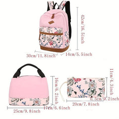 Vintage Flower Pattern Bag Set Backpack Handbag Purse Classic Travel