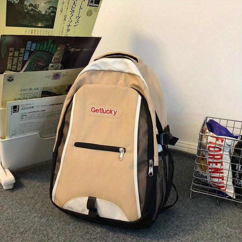 Large Capacity Colorblock Backpack Preppy School Bag All Match Daypack