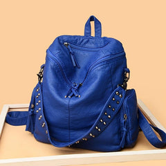 Rivet Decor Faux Leather Backpack with Zipper - Travel & Shopping