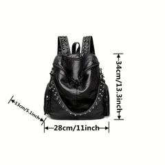 Rivet Decor Faux Leather Backpack with Zipper - Travel & Shopping