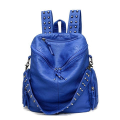 Rivet Decor Faux Leather Backpack with Zipper - Travel & Shopping