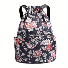 Floral Pattern Drawstring Backpack Lightweight Daypack