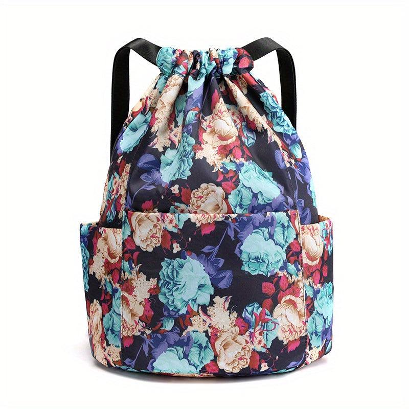 Floral Pattern Drawstring Backpack Lightweight Daypack