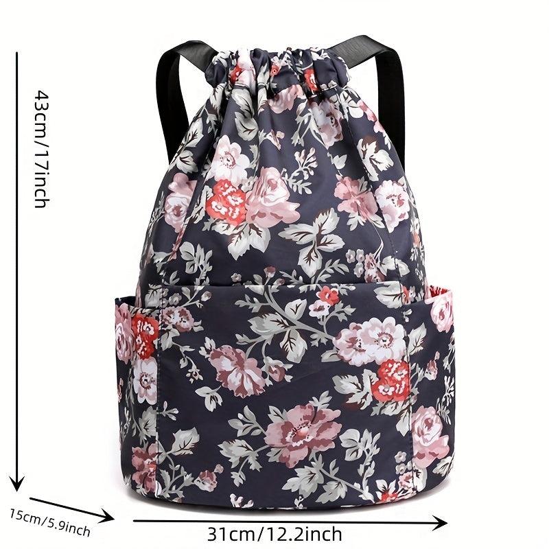 Floral Pattern Drawstring Backpack Lightweight Daypack