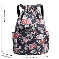 Floral Pattern Drawstring Backpack Lightweight Daypack