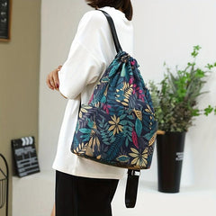 Floral Pattern Drawstring Backpack Lightweight Daypack