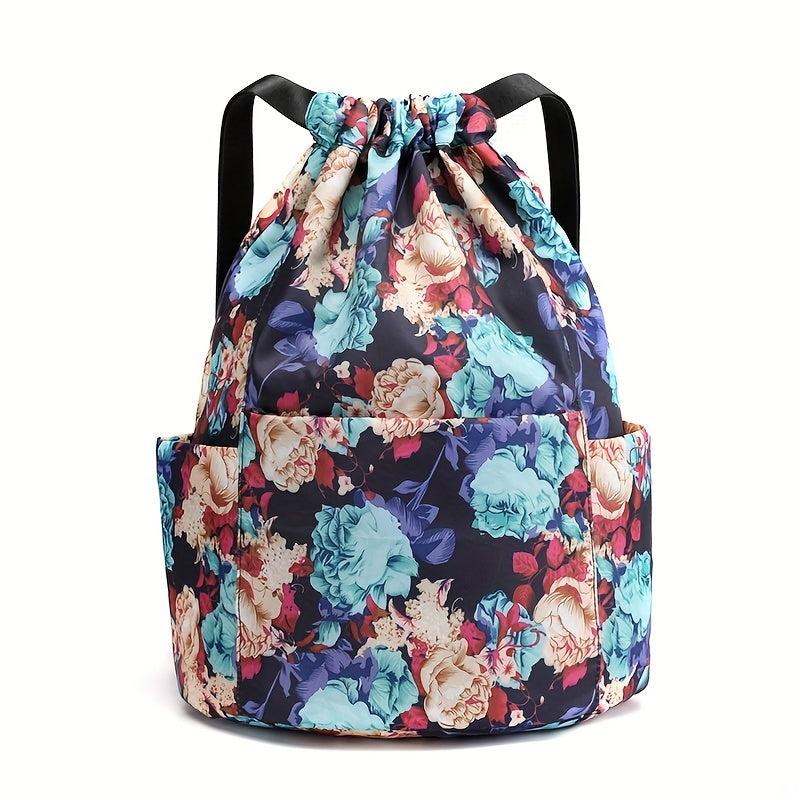 Floral Pattern Drawstring Backpack Lightweight Daypack