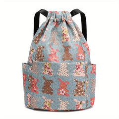 Floral Pattern Drawstring Backpack Lightweight Daypack