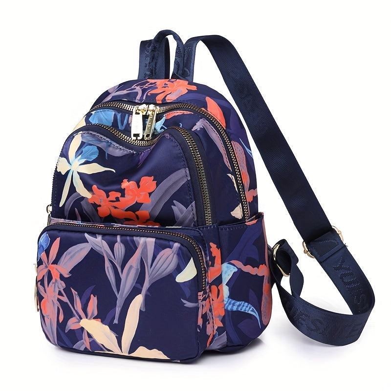 Floral Pattern Nylon Backpack Purse Pocket Back To School Bag