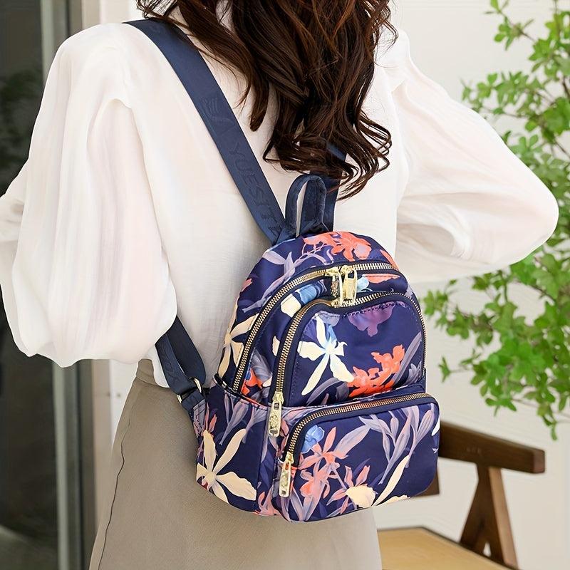 Floral Pattern Nylon Backpack Purse Pocket Back To School Bag