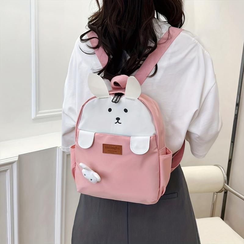 Rabbit Decor Large Capacity Backpack Nylon Lightweight School Travel Bag