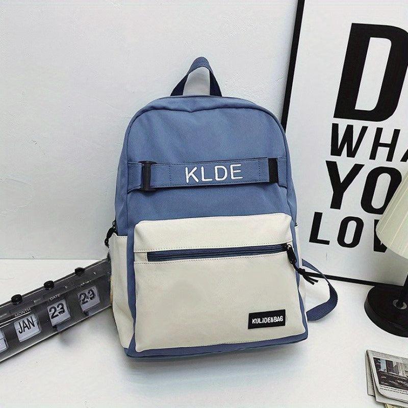 Letter Embroidery Backpack Preppy Colorblock School Bag All Match