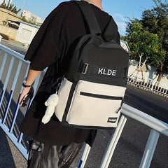 Letter Embroidery Backpack Preppy Colorblock School Bag All Match