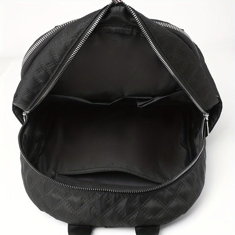 Large Capacity Grid Pattern Backpack Nylon Waterproof Lightweight Shoulder Bag