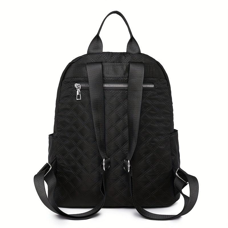 Large Capacity Grid Pattern Backpack Nylon Waterproof Lightweight Shoulder Bag