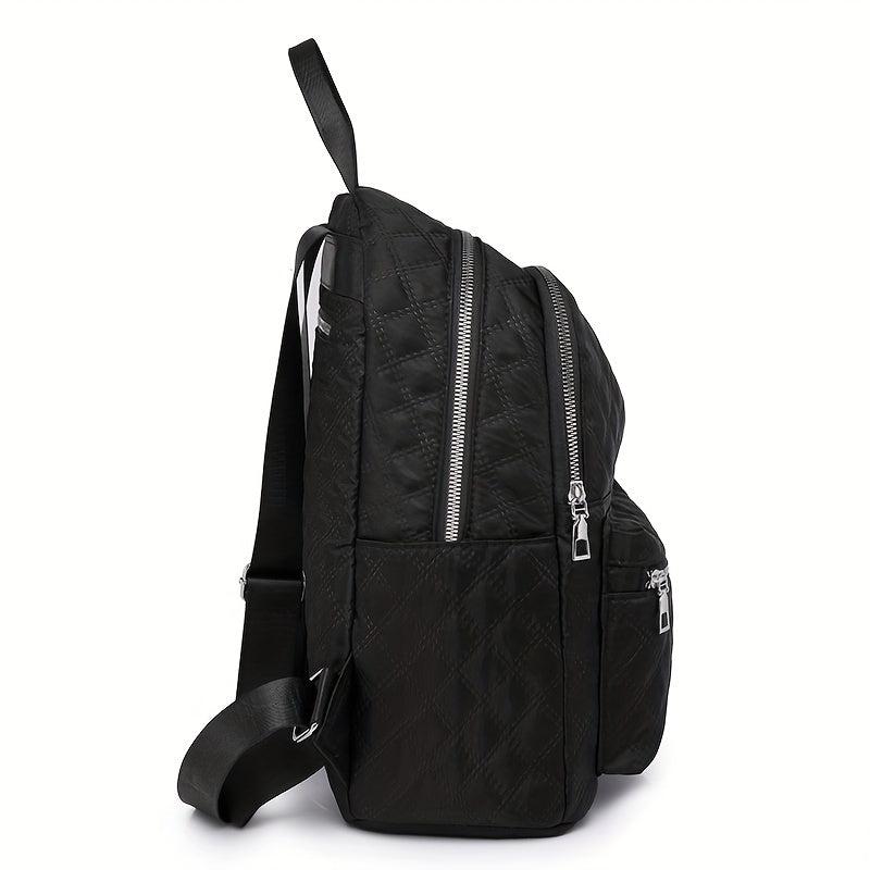Large Capacity Grid Pattern Backpack Nylon Waterproof Lightweight Shoulder Bag