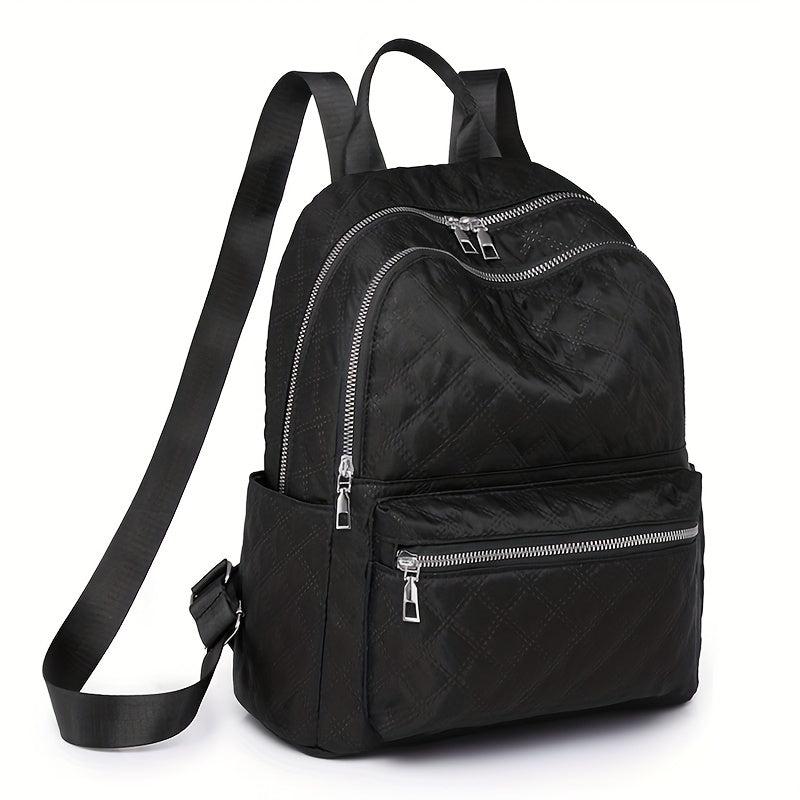 Large Capacity Grid Pattern Backpack Nylon Waterproof Lightweight Shoulder Bag