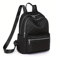 Large Capacity Grid Pattern Backpack Nylon Waterproof Lightweight Shoulder Bag