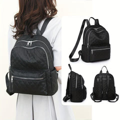 Large Capacity Grid Pattern Backpack Nylon Waterproof Lightweight Shoulder Bag