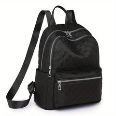 Large Capacity Grid Pattern Backpack Nylon Waterproof Lightweight Shoulder Bag