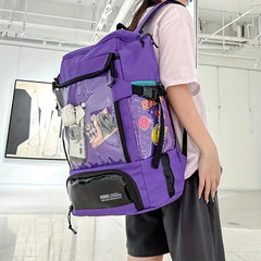 Large Capacity Multifunctional Backpack with Transparent Front Pockets