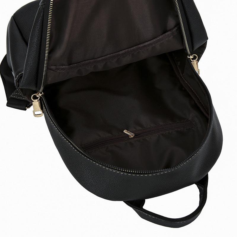 Stitch Detail Backpack Women's PU Leather Daypack Anti theft Travel School Bag