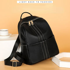Stitch Detail Backpack Women's PU Leather Daypack Anti theft Travel School Bag