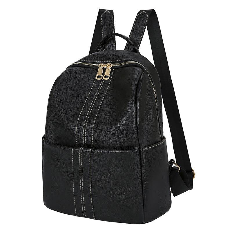 Stitch Detail Backpack Women's PU Leather Daypack Anti theft Travel School Bag