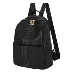 Stitch Detail Backpack Women's PU Leather Daypack Anti theft Travel School Bag