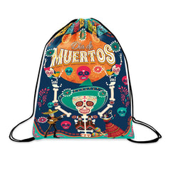 Flower Skull Print Drawstring Backpack Horror Ghost Skull Elf Bundle Pockets