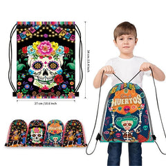 Flower Skull Print Drawstring Backpack Horror Ghost Skull Elf Bundle Pockets