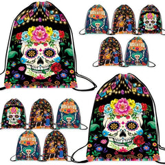 Flower Skull Print Drawstring Backpack Horror Ghost Skull Elf Bundle Pockets