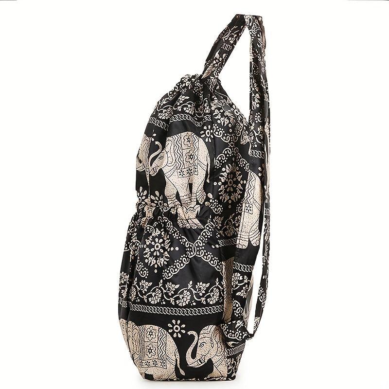 Ethnic Elephant Print Waterproof Drawstring Backpack