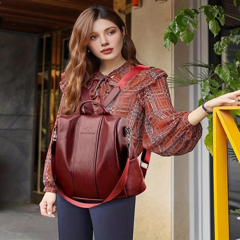 Casual Faux Leather Backpack Purse Anti-theft Shoulder Bag